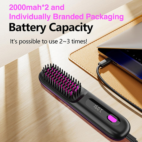 Darrahopens Health & Beauty > Hair Care > Hair Styling Tools Cordless Hair Straightener Brush: Dual 2000mAh batteries for long-lasting power, fast heating, creates smooth styles anytime, anywhere.(Black)