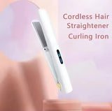 Darrahopens Health & Beauty > Hair Care > Hair Styling Tools Cordless Mini Hair Straightener & Curler 2-in-1 - Portable USB Rechargeable Ceramic Flat Iron with 3 Temperature Settings - Compact Travel Styler for Bangs & Touch Ups - White