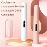 Darrahopens Health & Beauty > Hair Care > Hair Styling Tools Cordless Mini Hair Straightener & Curler 2-in-1 - Portable USB Rechargeable Ceramic Flat Iron with 3 Temperature Settings - Compact Travel Styler for Bangs & Touch Ups - White