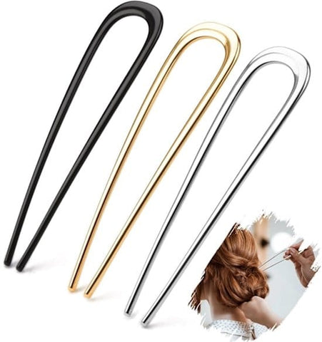 Darrahopens Health & Beauty > Hair Care > Hair Styling Tools French Hair Clips - Metal 14cm / 5.5 inch - French Twist Clips - French Twist Clips - U-Shaped Clips - Gold, Silver and Black Clips - Large Clips - Pack of 3