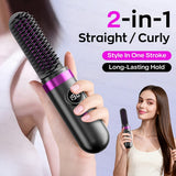 Darrahopens Health & Beauty > Hair Care > Hair Styling Tools New Portable Hair Straightening Comb, USB rechargeable, 4000mAh battery, includes charging dock. Intelligent digital temperature control, dual use for straightening and curling, long-lasting hold without damaging hair, BLACK