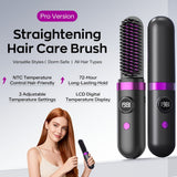 Darrahopens Health & Beauty > Hair Care > Hair Styling Tools New Portable Hair Straightening Comb, USB rechargeable, 4000mAh battery, includes charging dock. Intelligent digital temperature control, dual use for straightening and curling, long-lasting hold without damaging hair, BLACK