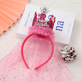 Darrahopens Health & Beauty > Hair Care > Hair Styling Tools Rose red 2-Pack Tulle Crown Headbands with "Happy Birthday" Sparkle Design for Kids – Princess Party Hair Accessories