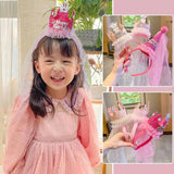 Darrahopens Health & Beauty > Hair Care > Hair Styling Tools Rose red 2-Pack Tulle Crown Headbands with "Happy Birthday" Sparkle Design for Kids – Princess Party Hair Accessories