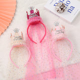 Darrahopens Health & Beauty > Hair Care > Hair Styling Tools Rose red 2-Pack Tulle Crown Headbands with "Happy Birthday" Sparkle Design for Kids – Princess Party Hair Accessories