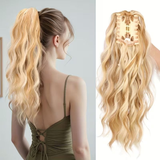 Darrahopens Health & Beauty > Hair Care > Hair Styling Tools Water wave curly hair clip-in ponytail wig, made of high-heat-resistant synthetic material. Perfect for daily wear to add volume, ideal for holiday celebrations and Halloween parties.(BLACK)