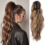 Darrahopens Health & Beauty > Hair Care > Hair Styling Tools Water wave curly hair clip-in ponytail wig, made of high-heat-resistant synthetic material. Perfect for daily wear to add volume, ideal for holiday celebrations and Halloween parties.(BLACK)