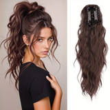Darrahopens Health & Beauty > Hair Care > Hair Styling Tools Water wave curly hair clip-in ponytail wig, made of high-heat-resistant synthetic material. Perfect for daily wear to add volume, ideal for holiday celebrations and Halloween parties.(BLACK)