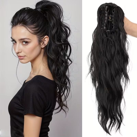Darrahopens Health & Beauty > Hair Care > Hair Styling Tools Water wave curly hair clip-in ponytail wig, made of high-heat-resistant synthetic material. Perfect for daily wear to add volume, ideal for holiday celebrations and Halloween parties.（Milk ash）