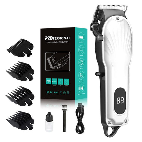 Darrahopens Health & Beauty > Hair Care > Hair Styling Tools White Professional Cordless Hair Clipper with LED Display - Rechargeable Electric Hair Trimmer for Men