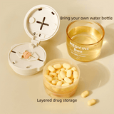 Darrahopens Health & Beauty > Health & Wellbeing > First Aid Kits Beige 3-in-1 Pill Cutter, Crusher & Organizer Box with Built-in Water Cup - Portable Medicine Storage Container with Precision Quarter/Half Splitter