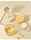 Darrahopens Health & Beauty > Health & Wellbeing > First Aid Kits Beige 3-in-1 Pill Cutter, Crusher & Organizer Box with Built-in Water Cup - Portable Medicine Storage Container with Precision Quarter/Half Splitter