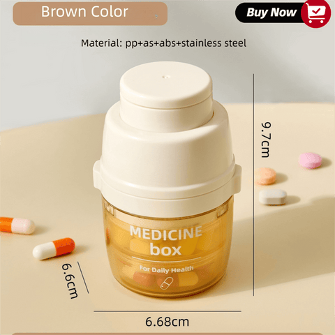 Darrahopens Health & Beauty > Health & Wellbeing > First Aid Kits Beige 3-in-1 Pill Cutter, Crusher & Organizer Box with Built-in Water Cup - Portable Medicine Storage Container with Precision Quarter/Half Splitter