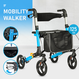 Darrahopens Health & Beauty > Health & Wellbeing > Mobility & Accessibility Alston 2 In 1 Foldable X-Fold Mobility Walker Rollator Chair Aid 8 Inch Wheel Max Load 136KG with Zippered Storage Bag for Elderly Seniors Indoor Outdoor Use