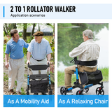 Darrahopens Health & Beauty > Health & Wellbeing > Mobility & Accessibility Alston 2 In 1 Foldable X-Fold Mobility Walker Rollator Chair Aid 8 Inch Wheel Max Load 136KG with Zippered Storage Bag for Elderly Seniors Indoor Outdoor Use