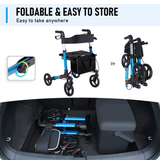 Darrahopens Health & Beauty > Health & Wellbeing > Mobility & Accessibility Alston 2 In 1 Foldable X-Fold Mobility Walker Rollator Chair Aid 8 Inch Wheel Max Load 136KG with Zippered Storage Bag for Elderly Seniors Indoor Outdoor Use