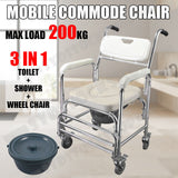 Darrahopens Health & Beauty > Health & Wellbeing > Mobility & Accessibility Aluminum Bedside Commode Chair 200kg Mobile Shower Toilet Wheelchair