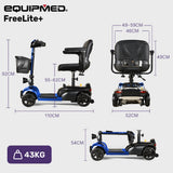 Darrahopens Health & Beauty > Health & Wellbeing > Mobility & Accessibility EQUIPMED FreeLite+ Mid-Sized Electric Foldable Mobility Scooter, Lithium Battery, Long Range and Easy Charging, Blue