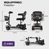 Darrahopens Health & Beauty > Health & Wellbeing > Mobility & Accessibility EQUIPMED FreeLite+ Mid-Sized Foldable Electric Mobility Scooter, Lithium Battery, Long Range and Easy Charging, Grey