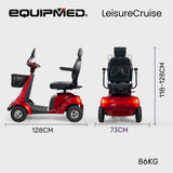 Darrahopens Health & Beauty > Health & Wellbeing > Mobility & Accessibility EQUIPMED LeisureCruise Extra Large-Sized, High Power, 182kg Capacity Mobility Scooter  - Red