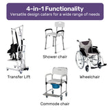 Darrahopens Health & Beauty > Health & Wellbeing > Mobility & Accessibility Equipmed Patient Lift Transfer Chair, Easy Hydraulic Height Adjustment, Shower Compatible, Over Toilet, Removable Commode, for Seniors Elderly Disabled