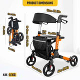 Darrahopens Health & Beauty > Health & Wellbeing > Mobility & Accessibility Foldable Aluminium Rollator Walker With Seat & Storage Bag, Adjustable Handles, 8" Wheels, Lightweight Walking Frame(66x60x93cm)