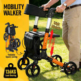 Darrahopens Health & Beauty > Health & Wellbeing > Mobility & Accessibility Foldable Aluminium Rollator Walker With Seat & Storage Bag, Adjustable Handles, 8" Wheels, Lightweight Walking Frame(66x60x93cm)