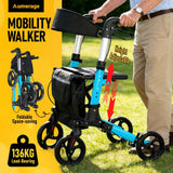 Darrahopens Health & Beauty > Health & Wellbeing > Mobility & Accessibility Foldable Aluminium Rollator Walker With Seat & Storage Bag, Adjustable Handles, 8" Wheels, Lightweight Walking Frame(66x60x93cm)