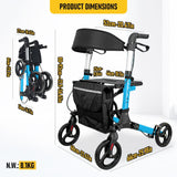 Darrahopens Health & Beauty > Health & Wellbeing > Mobility & Accessibility Foldable Aluminium Rollator Walker With Seat & Storage Bag, Adjustable Handles, 8" Wheels, Lightweight Walking Frame(66x60x93cm)