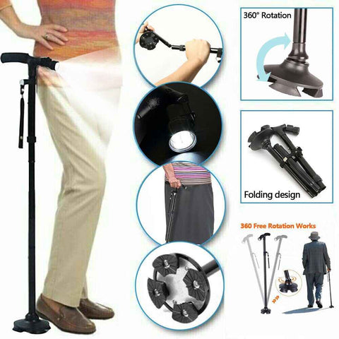 Darrahopens Health & Beauty > Health & Wellbeing > Mobility & Accessibility Folding Walking Stick Cane with Adjustable Height and LED Light Support