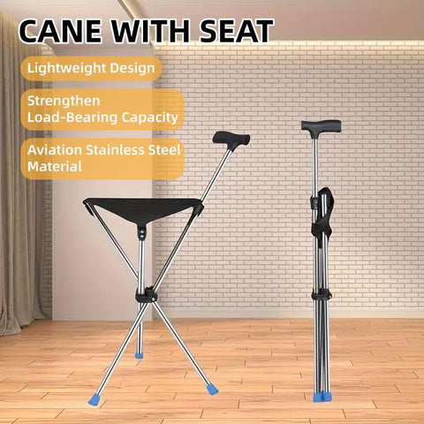Darrahopens Health & Beauty > Health & Wellbeing > Mobility & Accessibility Stainless Steel Walking Stick with Seat Folding Cane Chair for Travel and Outdoor Use
