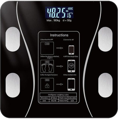 Darrahopens Health & Beauty > Health & Wellbeing > Monitoring & Testing Smart Scale with Body Analysis - Measures BMI, Fat & Muscle Mass - USB Rechargeable - Up to 180 kg - Black