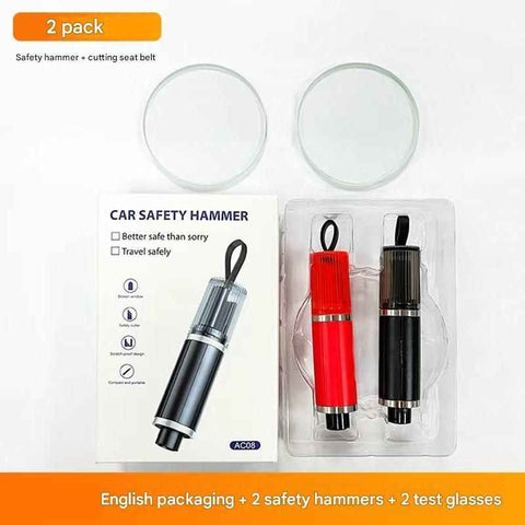 Darrahopens Health & Beauty > Health & Wellbeing > Protective Equipment 2-piece Black and Red 2-in-1 Car Window Breaker and Seatbelt Cutter - Tungsten Steel Tip, Compact Emergency Escape Tool for Vehicle Safety, Portable Survival Hammer