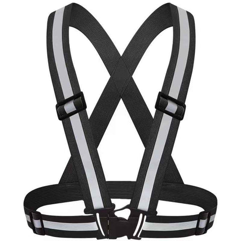 Darrahopens Health & Beauty > Health & Wellbeing > Protective Equipment Black Adjustable Reflective Safety Vest - High Visibility Elastic Straps for Night Running, Cycling & Construction, Lightweight Polyester Reflective Harness for Adults