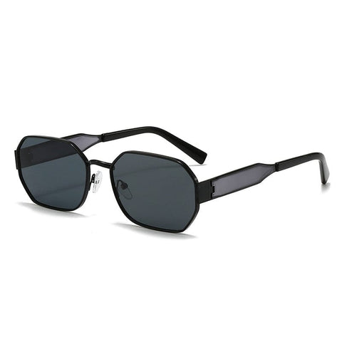Darrahopens Health & Beauty > Health & Wellbeing > Protective Equipment Black Frame and Black Grey Lenses Modern Retro Geometric Sunglasses - Chic Metal Frame with UV400 Lenses and Black PU Leather Protective Case