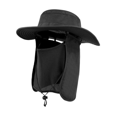 Darrahopens Health & Beauty > Health & Wellbeing > Protective Equipment Black Outdoor Summer Sun Protection Hat with UV Protection Breathable Wide Brim Fisherman Cap for Hiking Cycling Fishing