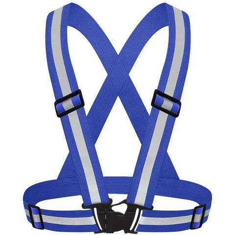 Darrahopens Health & Beauty > Health & Wellbeing > Protective Equipment Blue Adjustable Reflective Safety Vest - High Visibility Elastic Straps for Night Running, Cycling & Construction, Lightweight Polyester Reflective Harness for Adults