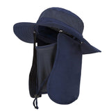 Darrahopens Health & Beauty > Health & Wellbeing > Protective Equipment Dark Blue Outdoor Summer Sun Protection Hat with UV Protection Breathable Wide Brim Fisherman Cap for Hiking Cycling Fishing