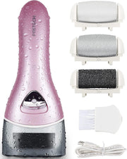 Darrahopens Health & Beauty > Health & Wellbeing > Protective Equipment Electric Foot File Rechargeable Pedicure Tool – 3 Interchangeable Rollers (Fine, Regular, Coarse), IPX6 Waterproof, 2-Speed Motor, LED Power Indicator, USB Charging, Includes Cleaning Brush, Compact & Quiet for Home Spa (Pink)