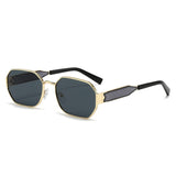 Darrahopens Health & Beauty > Health & Wellbeing > Protective Equipment Gold Frame and Black Grey Lenses Modern Retro Geometric Sunglasses - Chic Metal Frame with UV400 Lenses and Black PU Leather Protective Case