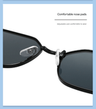Darrahopens Health & Beauty > Health & Wellbeing > Protective Equipment Gold Frame and Black Grey Lenses Modern Retro Geometric Sunglasses - Chic Metal Frame with UV400 Lenses and Black PU Leather Protective Case