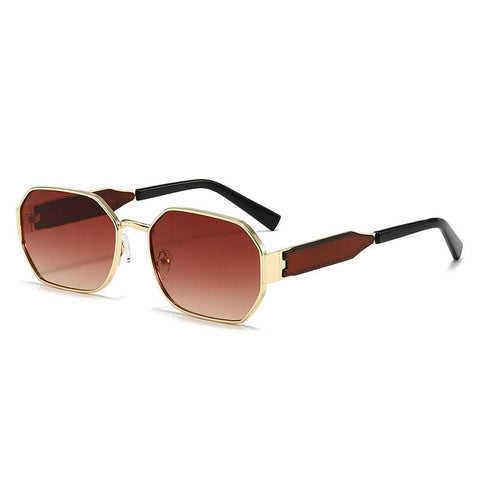 Darrahopens Health & Beauty > Health & Wellbeing > Protective Equipment Gold Frame and Brown Lenses Modern Retro Geometric Sunglasses - Chic Metal Frame with UV400 Lenses and Black PU Leather Protective Case