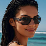 Darrahopens Health & Beauty > Health & Wellbeing > Protective Equipment Gold Frame and Brown Lenses Modern Retro Geometric Sunglasses - Chic Metal Frame with UV400 Lenses and Black PU Leather Protective Case
