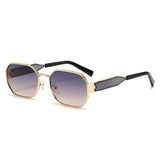 Darrahopens Health & Beauty > Health & Wellbeing > Protective Equipment Gold Frame and Grey Lenses Modern Retro Geometric Sunglasses - Chic Metal Frame with UV400 Lenses and Black PU Leather Protective Case