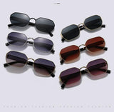 Darrahopens Health & Beauty > Health & Wellbeing > Protective Equipment Gold Frame and Pink Grey Lenses Modern Retro Geometric Sunglasses - Chic Metal Frame with UV400 Lenses and Black PU Leather Protective Case