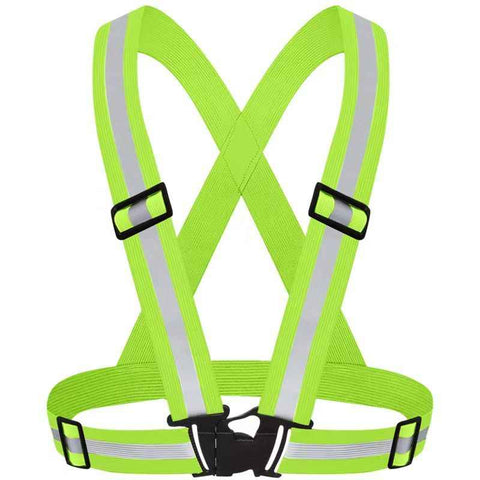 Darrahopens Health & Beauty > Health & Wellbeing > Protective Equipment Green Adjustable Reflective Safety Vest - High Visibility Elastic Straps for Night Running, Cycling & Construction, Lightweight Polyester Reflective Harness for Adults