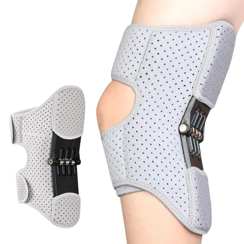 Darrahopens Health & Beauty > Health & Wellbeing > Protective Equipment Knee Assistive Brace with Carbon Steel Spring Support – Breathable Perforated Sleeve, Adjustable Straps, Joint Stabilization & Pain Relief for Walking, Running, Hiking, Rehabilitation; Unisex Design for Men & Women (Grey)