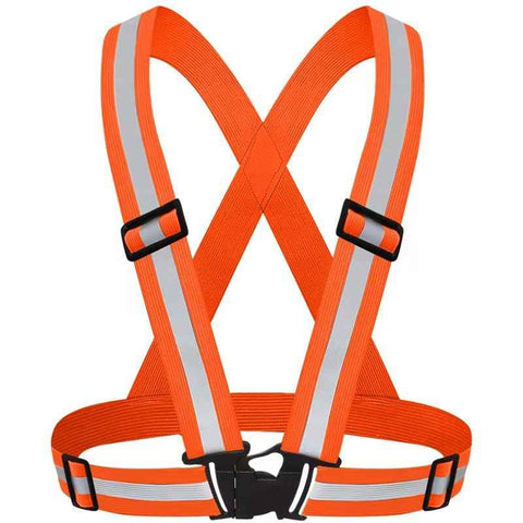 Darrahopens Health & Beauty > Health & Wellbeing > Protective Equipment Orange Adjustable Reflective Safety Vest - High Visibility Elastic Straps for Night Running, Cycling & Construction, Lightweight Polyester Reflective Harness for Adults