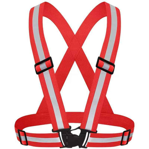 Darrahopens Health & Beauty > Health & Wellbeing > Protective Equipment Red Adjustable Reflective Safety Vest - High Visibility Elastic Straps for Night Running, Cycling & Construction, Lightweight Polyester Reflective Harness for Adults