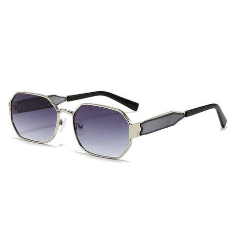 Darrahopens Health & Beauty > Health & Wellbeing > Protective Equipment Silver Frame and Grey Lenses Modern Retro Geometric Sunglasses - Chic Metal Frame with UV400 Lenses and Black PU Leather Protective Case